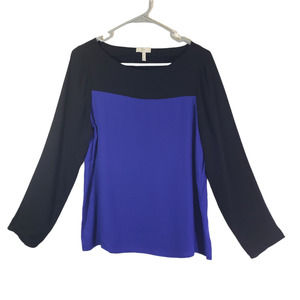 JOIE Women's Small Blue, Black Solid Blouse, Colorblock Top GUC
